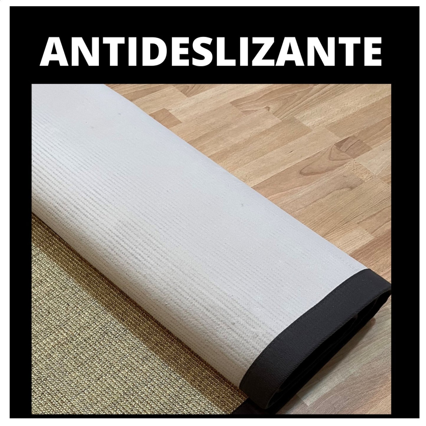 Alfombra Sisal Natural VB563 Borde de Tela Negro