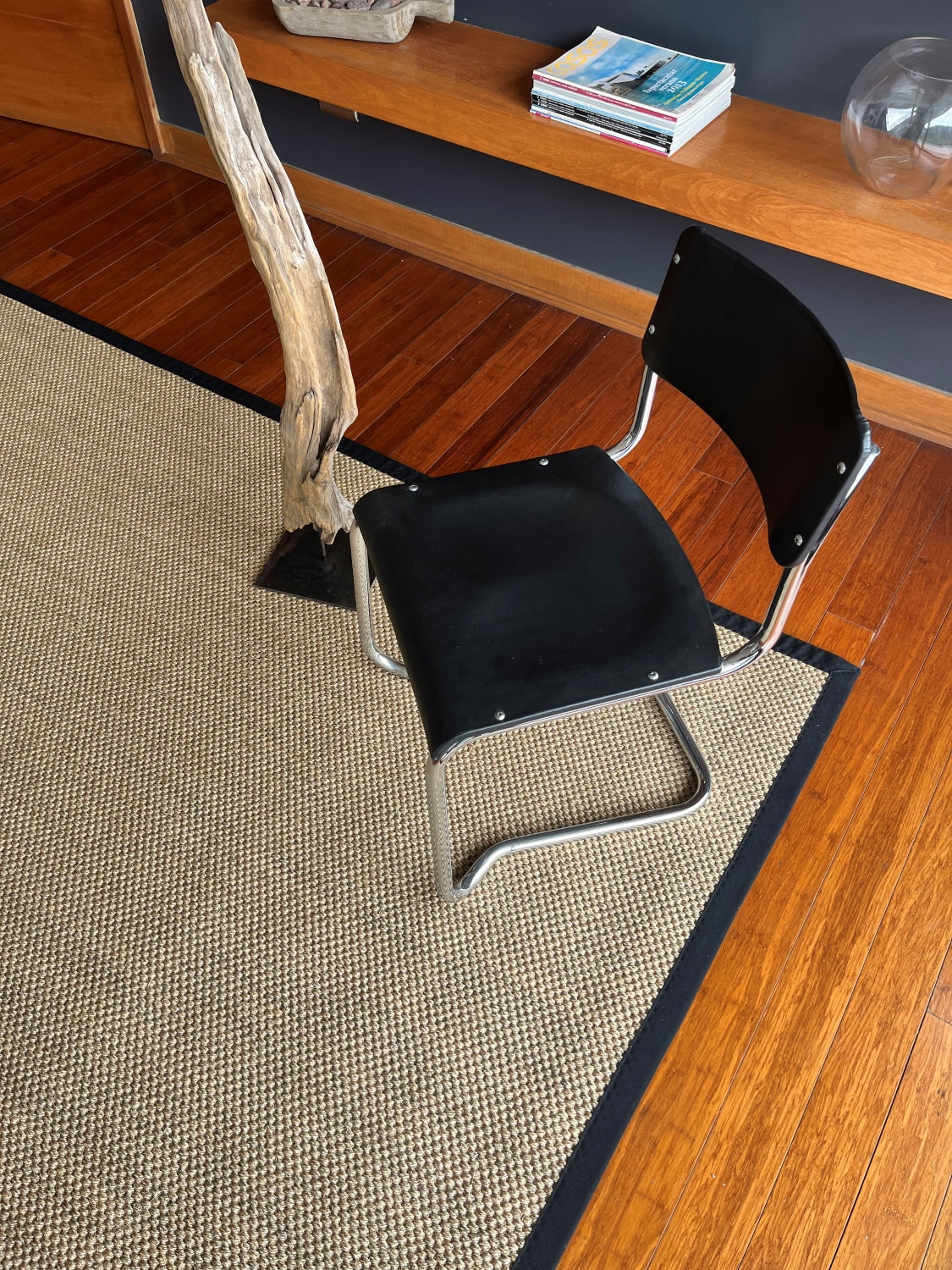 Alfombra Sisal Natural GG687 Borde de Tela Negro