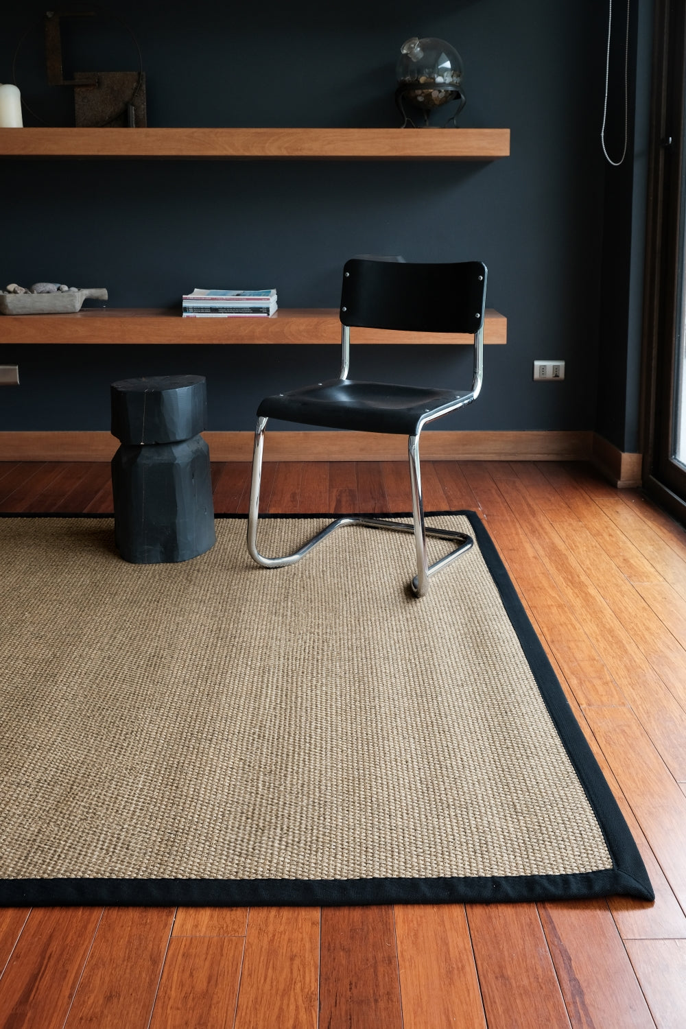 Alfombra Sisal Natural KF731 Borde de Tela Negro